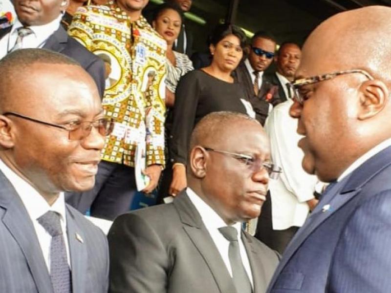 Félix Tshisekedi et Néhémie Mwilanya aux obsèques d'Étienne Tshisekedi au stade des martyrs 